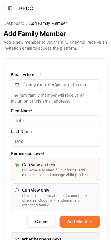 Add Family Member screen