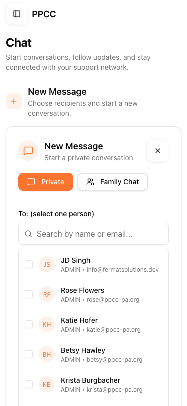 Starting a new private chat