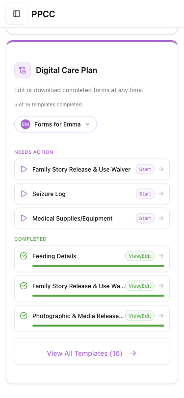 DCP card on dashboard
