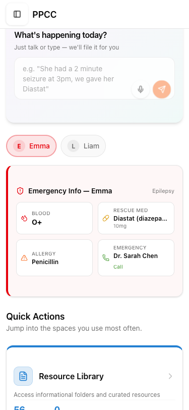 Quick-log input on home screen