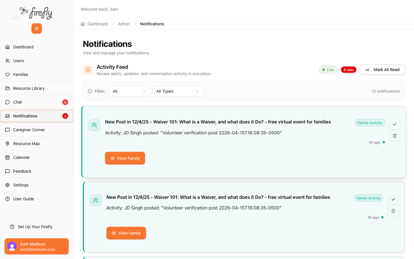 Notifications feed